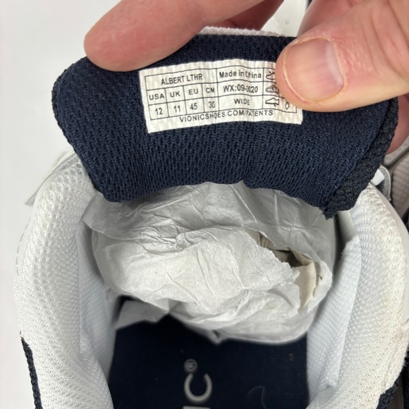 Vionic, Men’s Leather Walking Shoes/Sneakers, White Blue, Size 12W Velcro Straps - Picture 9 of 9